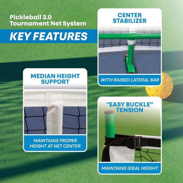 Pickleball 3.0 Tournament-Quality Net - Portable, Lightweight Steel Construction - Meets Tournament Regulation