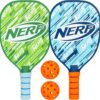 NERF 2 Player Pickleball Paddle Set - Youth Pickleball Equipment Set - (2) Wooden Paddles with Foam Grips + (2) Outdoor Balls for Kids - Carry Bag Included