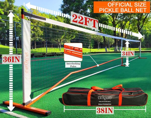 Zdgao Pickleball Net for Driveway with 22FT Regulation Size Pickleball Net, 4 Outdoor Pickleballs and Carry Bag, Weather Resistance Strong Steel Frame