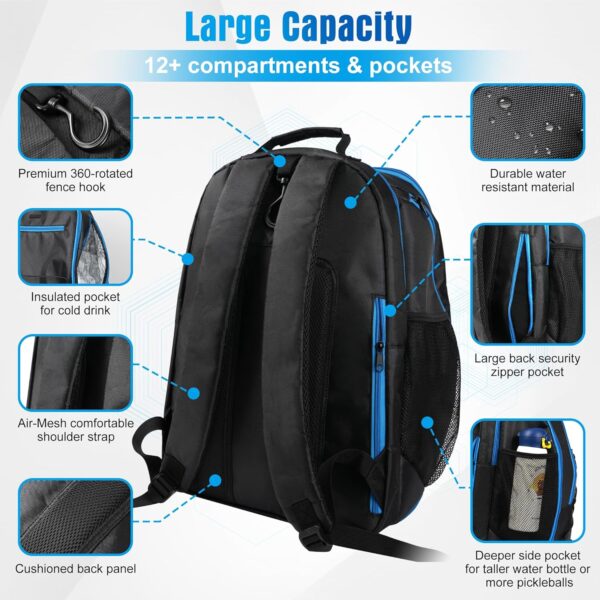 Pickleball Backpack - Large Paddle Bag Fits 4 Paddles, Extra Pockets & Ventilated Shoe Compartment, Colorful