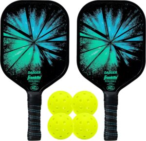 Franklin Sports Pickleball Paddle and Ball Set - (2) Dagger Fiberglass Rackets + (4) X-40 Balls - USA Pickleball (USAPA) Approved - 2 Player Set