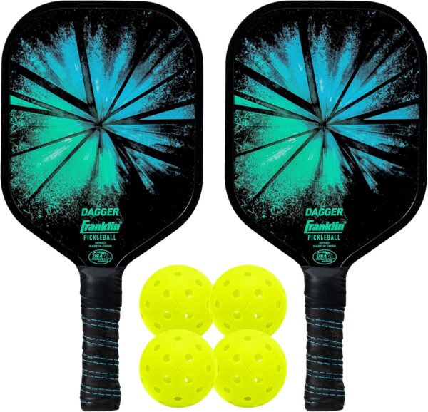 Franklin Sports Pickleball Paddle and Ball Set - (2) Dagger Fiberglass Rackets + (4) X-40 Balls - USA Pickleball (USAPA) Approved - 2 Player Set
