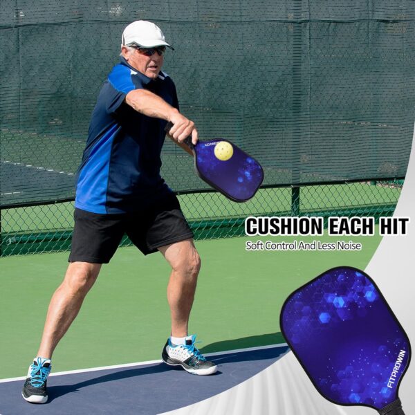 FITPROWIN Pickleball Paddles, Carbon Fiber & Fiberglass Hybrid Face Pickleball Rackets, Lightweight Pickle Ball Paddle with Ribbed Non-Slip Cushion Grip, 4 Balls, Portable Bag