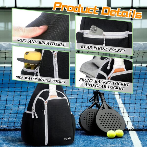 Hap Tim Pickleball Bags for Men & Women, Pickle Ball Backpack - Large Capacity, Adjustable Sling Bag, Breathable, Water Bottle Holder, Multiple Compartments for Accessories, Black