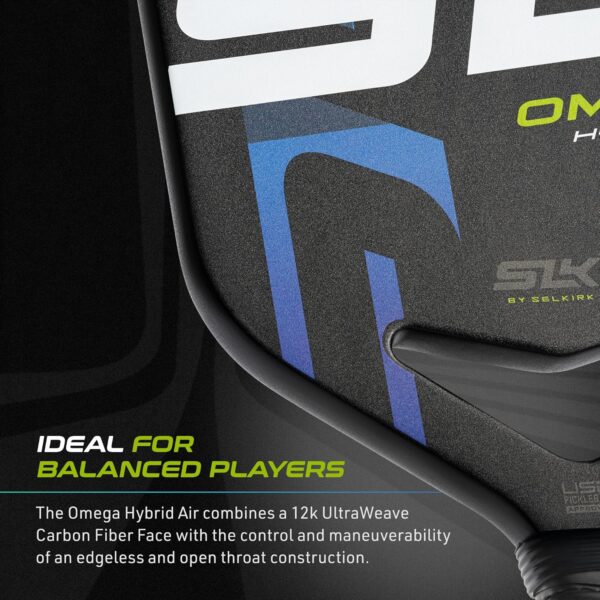 2025 SLK Omega MAX Pickleball Paddle | 12k UltraWeave Carbon Fiber Face with Rev-Control Polymer Core | ProSpin+ Texture for Spin and Control | Max Blue