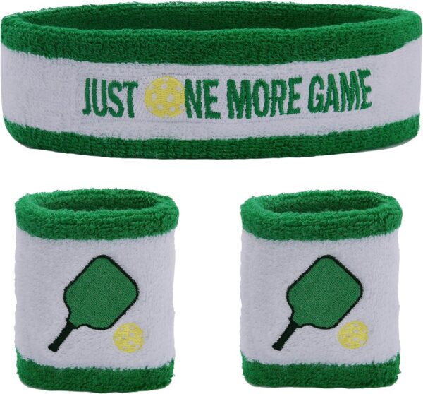3 Pcs Pickleball Sweatband Set Men Women, Moisture Wicking Sweat Absorbent 2 Wristbands and 1 Headband for Basketball Tennis, Great Gift for Sports