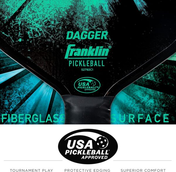 Franklin Sports Pickleball Paddle and Ball Set - (2) Dagger Fiberglass Rackets + (4) X-40 Balls - USA Pickleball (USAPA) Approved - 2 Player Set