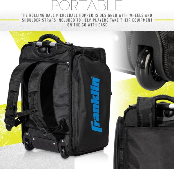 Franklin Sports Portable Pickleball Hopper Bag + Caddy - Pickleball Ball Retriever + Storage Bag - 100 Ball Rolling Hopper Basket for Balls - Training Equipment + Accessory