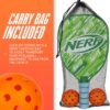 NERF 2 Player Pickleball Paddle Set - Youth Pickleball Equipment Set - (2) Wooden Paddles with Foam Grips + (2) Outdoor Balls for Kids - Carry Bag Included