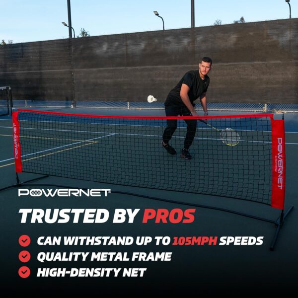 PowerNet Portable Badminton Net for Beach, Backyard, Driveway or Gym, Indoor Outdoor Tennis, Badminton, Pickleball Net, 10ft Wide x 3ft to 5ft Adjustable Height