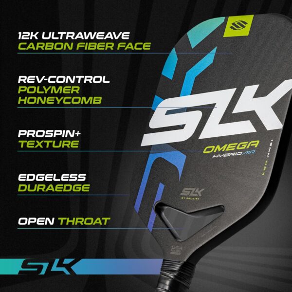 2025 SLK Omega MAX Pickleball Paddle | 12k UltraWeave Carbon Fiber Face with Rev-Control Polymer Core | ProSpin+ Texture for Spin and Control | Max Blue
