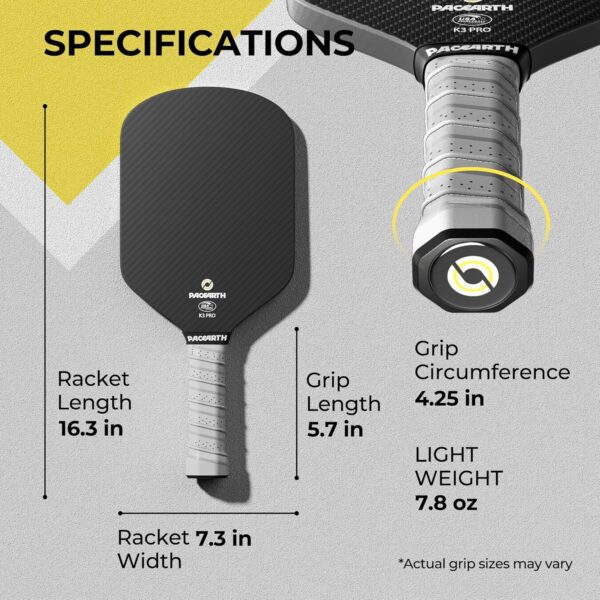Pickleball Paddles，PACEARTH Lightweight 3K Raw Carbon Fiber Pickleball Paddle - USAPA Approved, 8oz, with Paddle Case & Eraser, Perfect Power & Control
