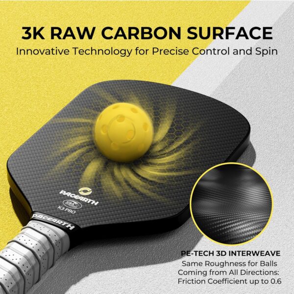 Pickleball Paddles，PACEARTH Lightweight 3K Raw Carbon Fiber Pickleball Paddle - USAPA Approved, 8oz, with Paddle Case & Eraser, Perfect Power & Control