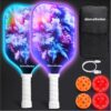 LED Light Up Pickleball Paddles Set of 2,2 Glow in The Dark Pickleball Paddles with Different RGB Color Lighting,2 Outdoor Balls,1 Carrying Bag,Pickleball Racket Gifts for Women Men