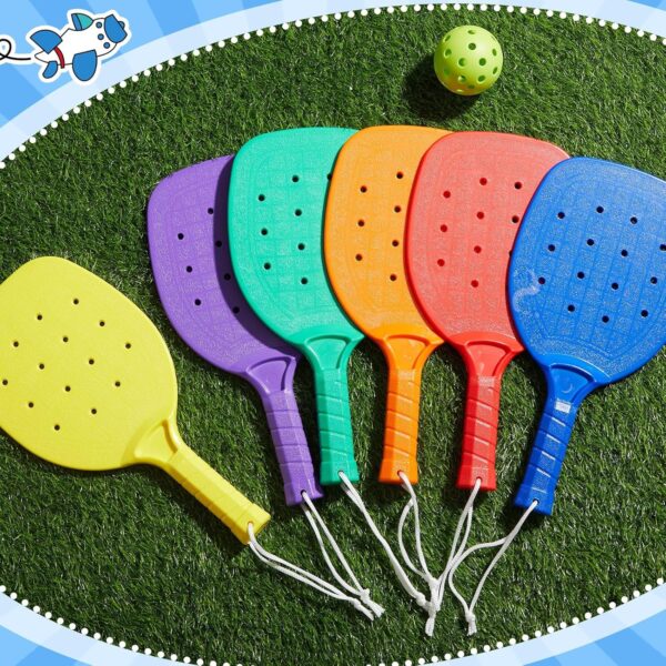 Plastic Paddleball Racket PE Equipment for Elementary School Paddle Ball Racket with Lanyard Physical Education Classes Equipment 6 Colors, 15.2 x 7.5 Inches