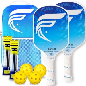 Pickleball Paddles Set of 2, 2025 USAPA Approved Pickleball Set, Graphite+Fiberglass Infused Lightweight Pickle Ball Rackets 2 Pack, highGrit, Reinforced 16mm Core, 1 Bag, 4 Balls, 2 Grips, 2 Paddles