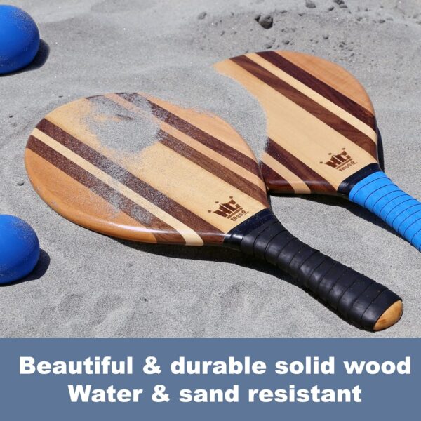 Frescobol Paddle Ball Set (Beach Stripes) - Comes with 2 Paddles, 2 Balls & Canvas Drawstring Bag