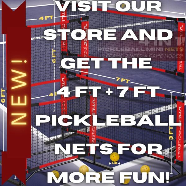 Mini Pickleball Dink Net, Small Size Set 4ft + 7ft, Paddles, Court Markers, 6 Balls, Bag, Rebounder Practice Trainer, Master Pickle Ball, Home Equipment Portable, Adjustable, Indoor, Outdoor, Driveway