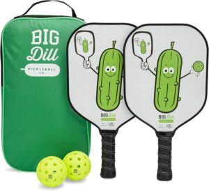 Big Dill Pickleball Paddle Set 2-Pack Pickleball Paddles with Outdoor Pickleball Balls, Paddle Covers & Carry Bag | Pickleball Paddles Set of 2 USAPA Approved