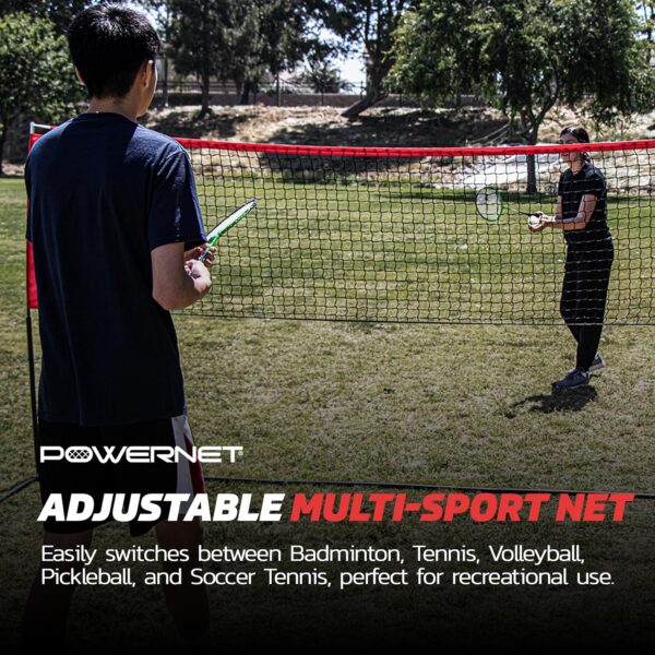 PowerNet Portable Badminton Net for Beach, Backyard, Driveway or Gym, Indoor Outdoor Tennis, Badminton, Pickleball Net, 10ft Wide x 3ft to 5ft Adjustable Height