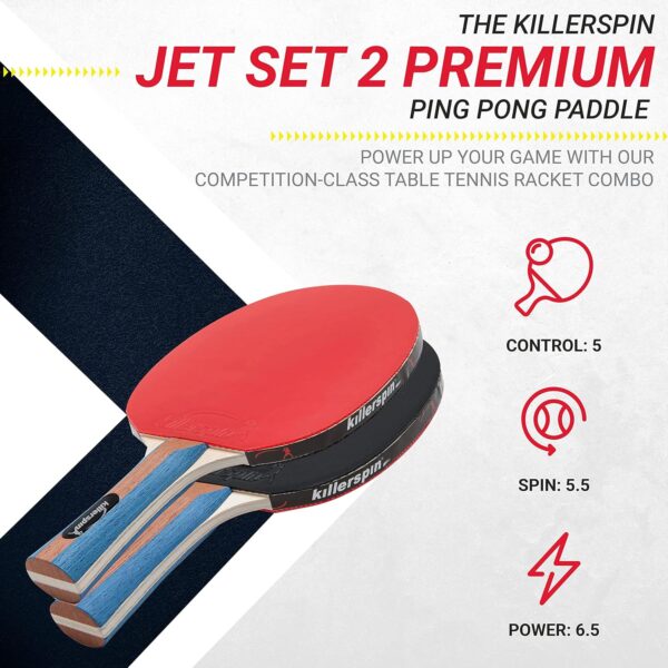 Killerspin Jet Set of 2 - Ping Pong Paddles Combo Package - Red & Black Table Tennis Rackets - 3 White Ping Pong Balls