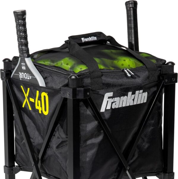 Franklin Sports Portable Pickleball Hopper + Carry Bag - (100) Ball Pickleball Caddy + Travel Basket with Wheels - Easy Storage + Transportation to Court - Easy Assembly + Durable Construction
