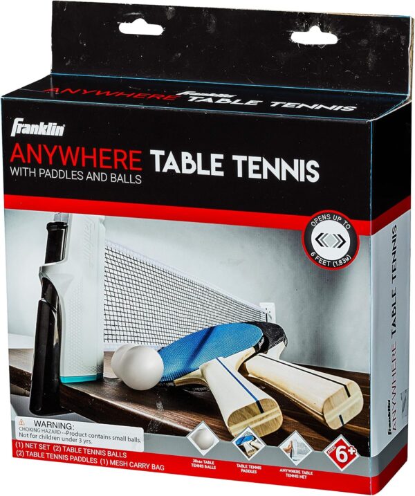 Franklin Sports Table Tennis to Go Portable Ping Pong Set - Table Top Ping Pong Net + (2) Paddles - Ping Pong Balls Included - 2 Players