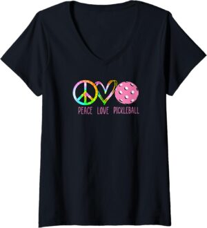 Womens Girls Pickleball Shirts Retired Ladies Peace Love Pickleball V-Neck T-Shirt