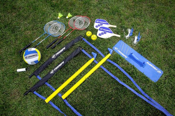 Triumph Sports Multi-Sport Versatile Combo Outdoor Game Net Set Includes Volleyball, Badminton, and Pickleball, Blue (35-7510-2)