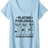Womens Playing Pickleball Improves Memory – Cartoon Player Design V-Neck T-Shirt