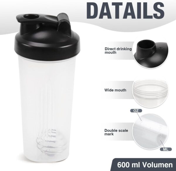 Shaker Bottle with Balls Leak Proof Drink Ideal for Workout Supplements,Protein Powder, BPA Free, Nutrition, Portable Fitness Enthusiasts Athletes，20oz，White