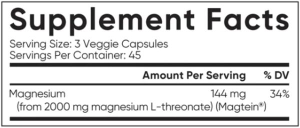 SPORTS RESEARCH Magtein Magnesium L- Threonate Advanced (2000 MG Magnesium L-Threonate 144 MG Elemental Magnesium Per Serving) 135 Veggie CapsulesPlus Bonus 2 Sugar Free White Peach Hydration Sticks