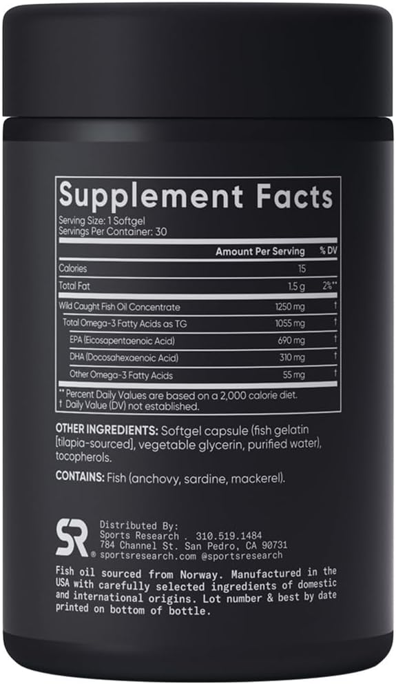 Sports Research Omega-3 Fish Oil, Triple Strength, 30 Softgels