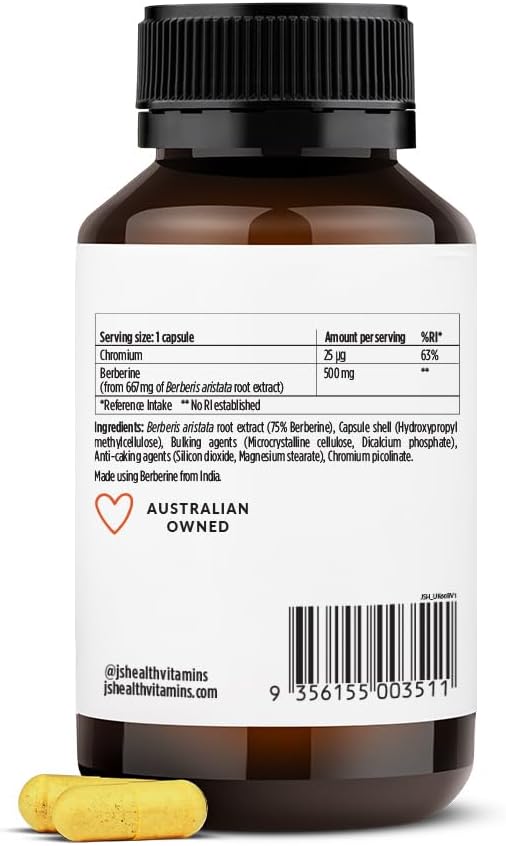 JSHealth Vitamins Berberine+ Formula — Berberine Supplement for Metabolic Health — Vegan, Gluten-Free & Non-GMO. (60 Tablets)