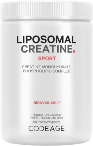Codeage Liposomal Creatine Powder Supplement - 3-Month Supply - 5000mg Creatine Monohydrate Pre Workout & Post Workouts - Unflavored Creatine, Pure Creatine Powder, Creatinine for Sports - 90 Servings