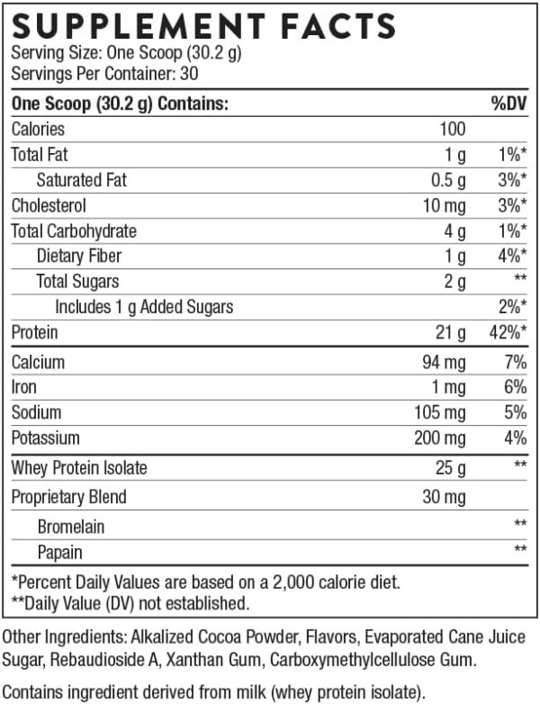 THORNE - Whey Protein Isolate - 21 Grams of Easy-to-Digest Whey Protein Powder - NSF Certified for Sport - Chocolate - 31.9 Ounces - 30 Servings