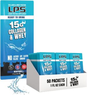 Nutritional Designs LPS Liquid Collagen & Whey Protein Supplement - Non-GMO Drink, Sugar-Free - Skin & Hair for Men & Women, Neutral, Single Serve (50 Packets)