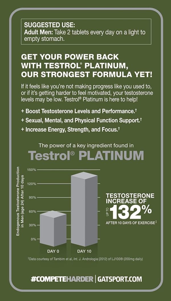 Testrol Platinum, Test Booster for Men by GAT Sport Stamina + Libido + Testosterone Boost, Boron, Vitamin D, Zinc, 60 Tablets