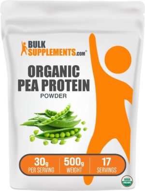 BulkSupplements.com Organic Pea Protein Powder - Plant Based & Vegan Protein Powder - Unflavored & Gluten Free, 30g per Serving, 500g (1.1 lbs) (Pack of 1)