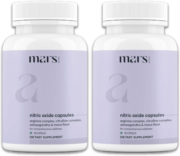 Mars Nitric Oxide Booster Capsules | Powered with L-Arginine, L-Citrulline & Adaptogens | Enhances Blood Flow, Endurance & Muscle Recovery | 60 Capsules (2)