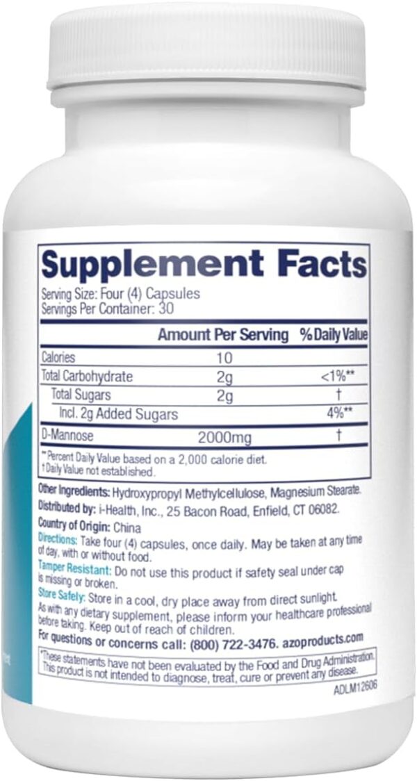 AZO D Mannose Urinary Tract Health, Cleanse, Flush & Protect The Urinary Tract, No.1 Pharmacist Recommended Brand, Clinical Strength, Non-GMO, 120 Count