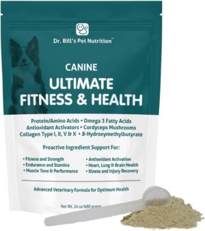 Dr. Bill’s Canine Ultimate Fitness & Health Vitamins for Dogs | Multivitamin for Dogs w/Coenzyme Q-10, Vitamin E, Vitamin D-3, Biotin, Folic Acid, Hyaluronic Acid Dog Vitamins and Supplements 340g