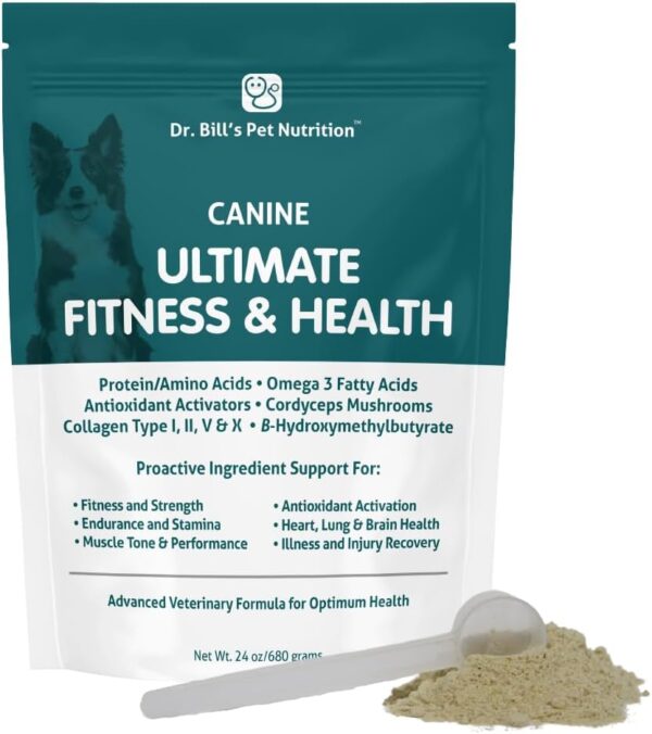 Dr. Bill’s Canine Ultimate Fitness & Health Vitamins for Dogs | Multivitamin for Dogs w/Coenzyme Q-10, Vitamin E, Vitamin D-3, Biotin, Folic Acid, Hyaluronic Acid Dog Vitamins and Supplements 340g