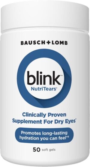 BLINK NutriTears Clinically Proven Supplement for Dry Eyes, Eye Care with Lutein & Zeaxanthin and Vitamin D to Hydrate Eyes from Within for Long-Lasting Relief, 50 Softgels