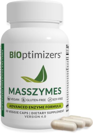 BIOptimizers MassZymes Digestive Enzymes Supplement – Max Nutrient Absorption, Boost Energy, Reduce Bloating – Health Vegan Dairy-Free – Muscle Recovery, Gut Health & Clarity - 100,000 Units 30 Caps