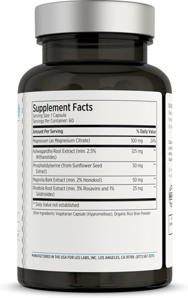 LES Labs Cortisol Health – Stress Relief, Balanced Cortisol Response, Relaxation & Deep Sleep – Phosphatidylserine, Magnesium, Magnolia Bark, Rhodiola Rosea & Ashwagandha – Non-GMO – 60 Capsules