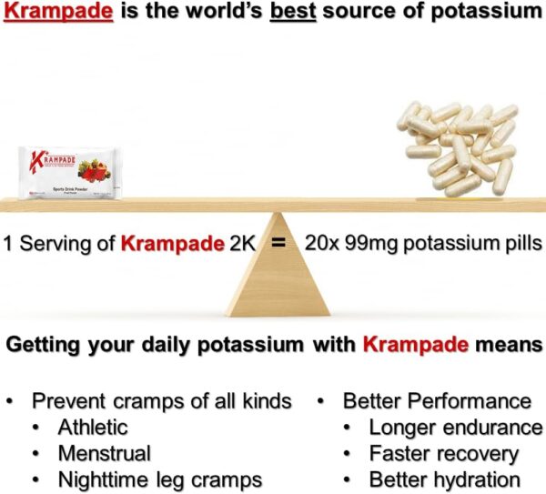 Electrolytes Powder Potassium Supplement - 2000 mg K+, >2X More Than Coconut Water | Cramp Relief and Prevention | Hydration Powder Packets