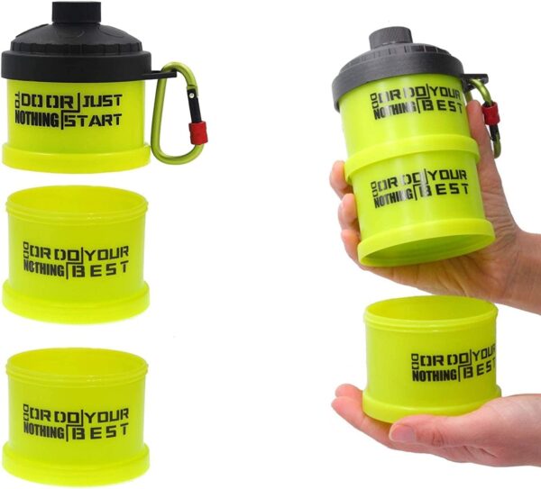Protein Powder Stackable Container To Go,with Top Cap Funnel for Water Bottle,Twist Lock Portable Supplement Organize Storage Dispenser for Pre/Post Workout,Fitness,Travel,Gym