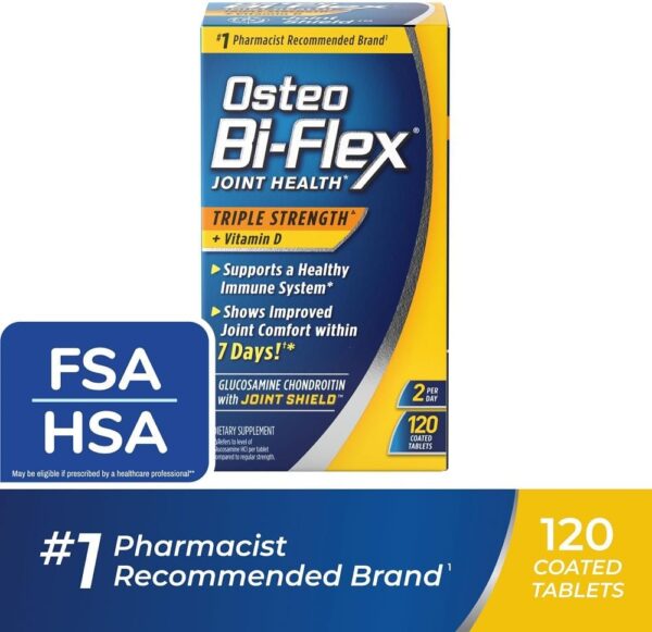 Osteo Bi-Flex Triple Strength with Vitamin D Glucosamine Chondroitin Joint Health Supplement, Coated Tablets, Red, 120 Count