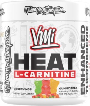 Heat L-Carnitine Powder Enhanced Thermogenic | 1500 mg L-Carnitine | Maximum Absorption Formula | Great Taste for Men & Women | 30 Servings (30 Serving, Gummy Bear)